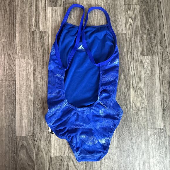 Adidas Infinitex+ Blue Chevron One-Piece Swimsuit 30 D34 Chlorine Resistant NWT - Picture 1 of 8